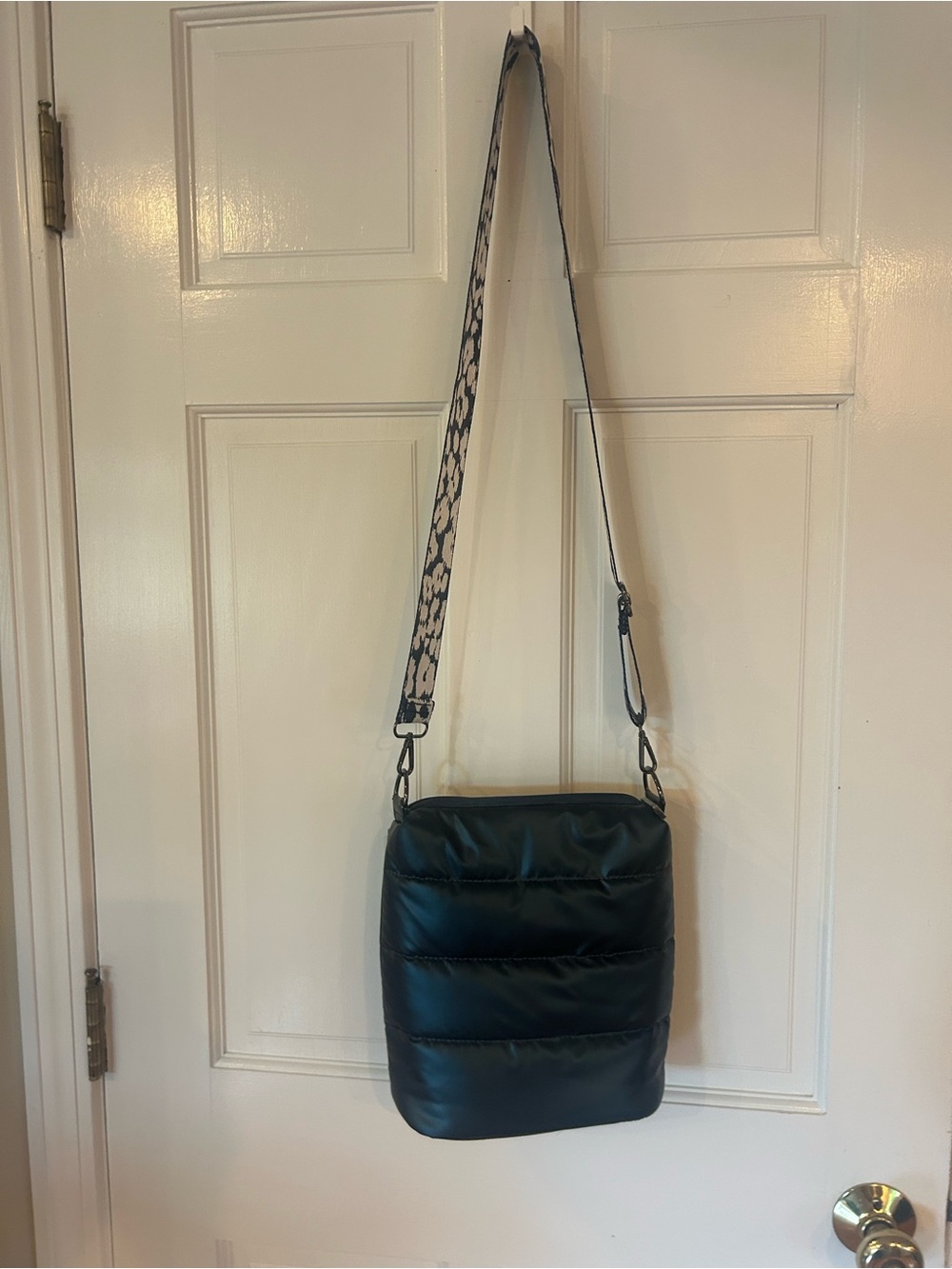 Vintage Havana Black Quilted Crossbody with Patterned Strap